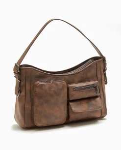 Sac Multipoche Effet Cuir Usé - Marron