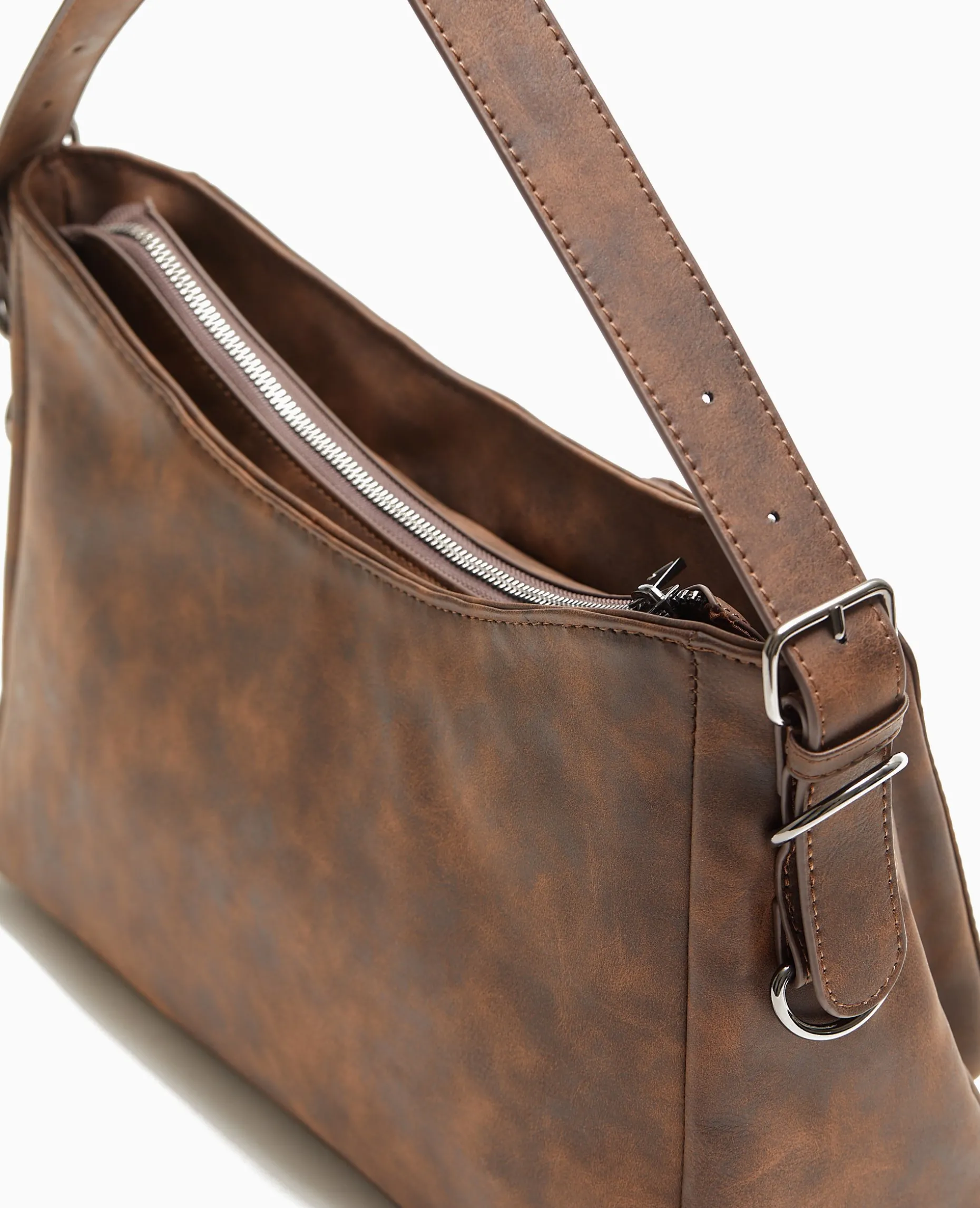 Sac Multipoche Effet Cuir Usé - Marron