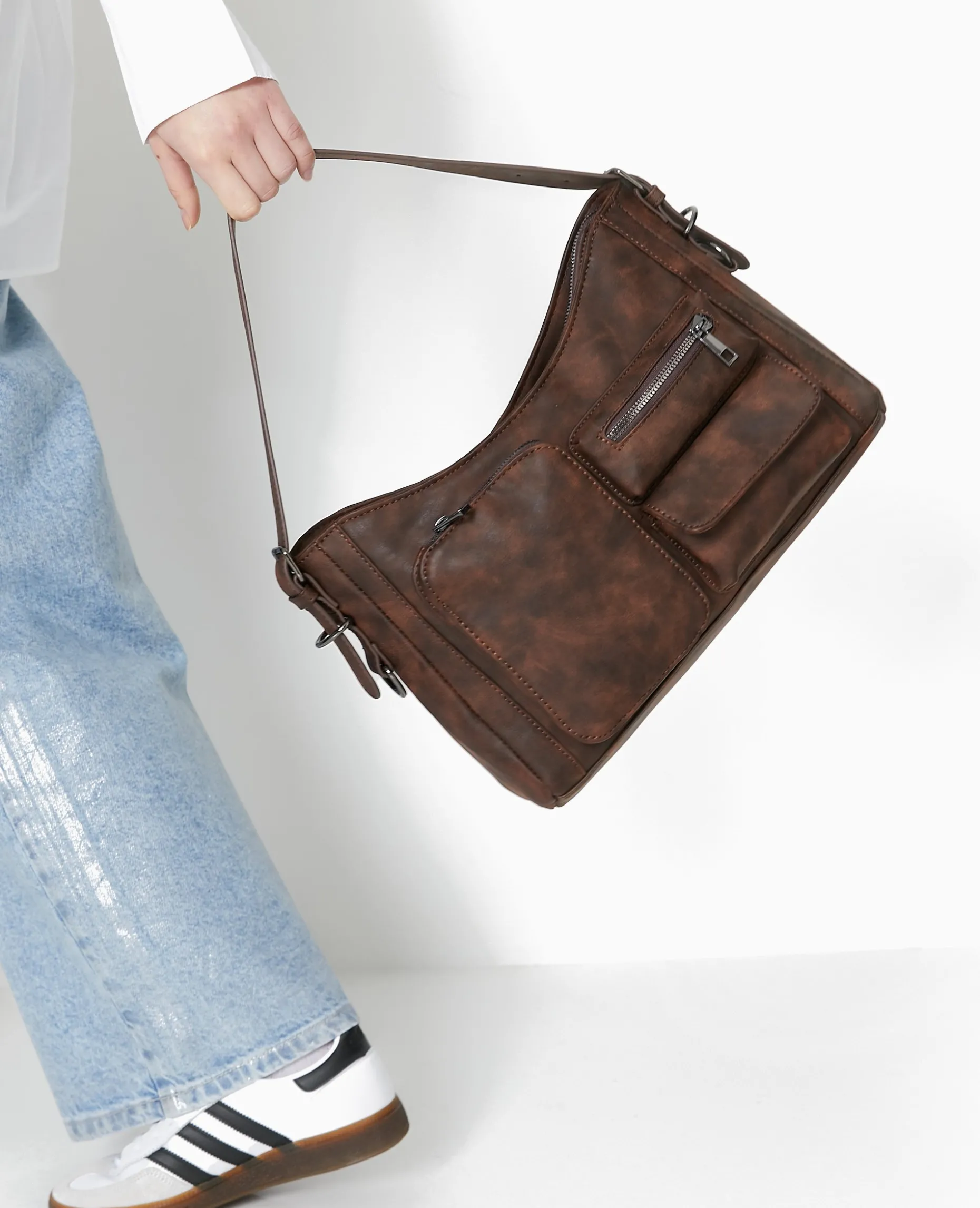 Sac Multipoche Effet Cuir Usé - Marron