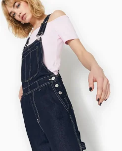 Salopette En Jean Avec Coutures Contrastées - Bleu