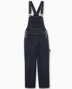 Salopette En Jean Avec Coutures Contrastées - Bleu