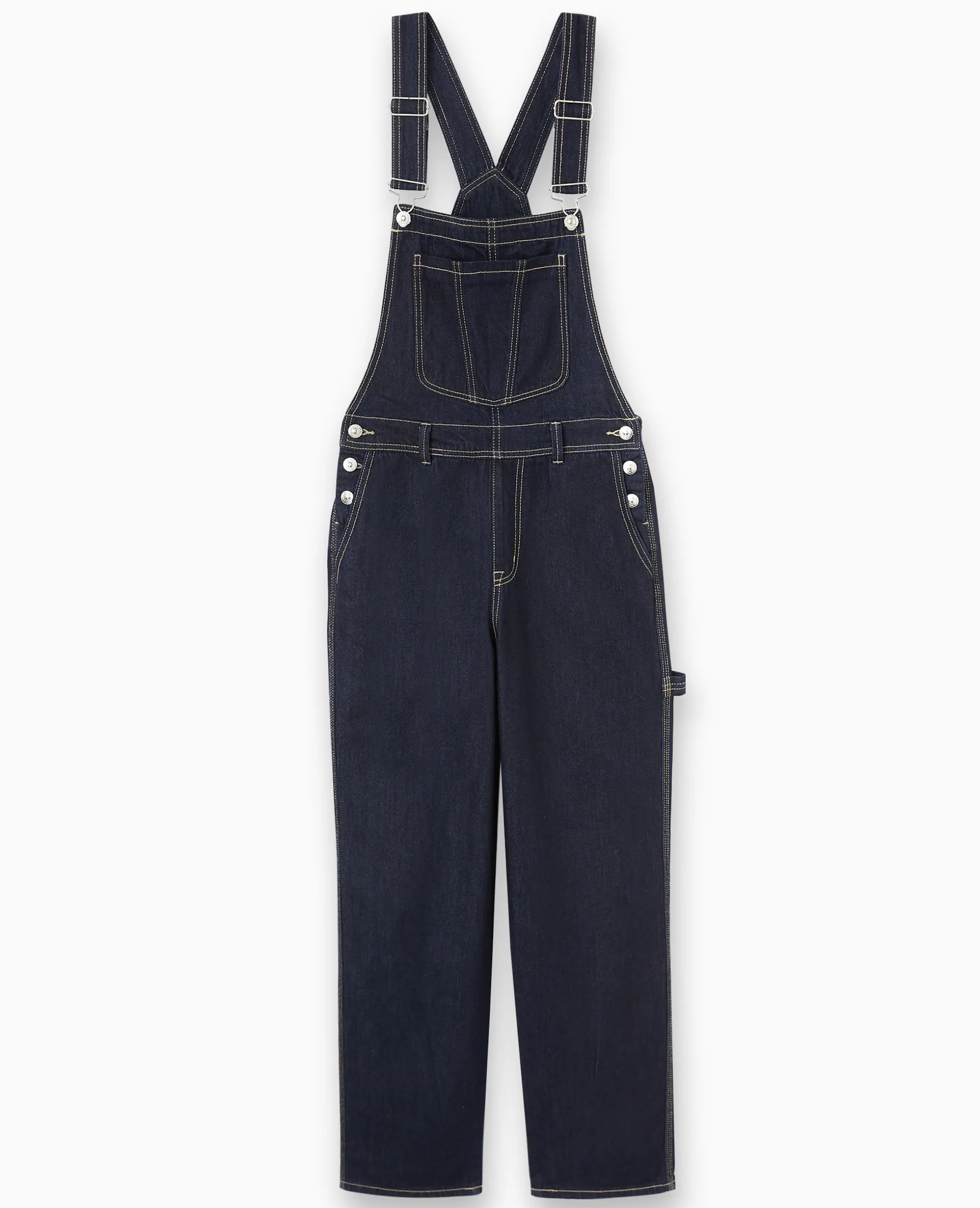 Salopette En Jean Avec Coutures Contrastées - Bleu