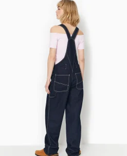 Salopette En Jean Avec Coutures Contrastées - Bleu