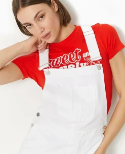Salopette Short En Jean - Blanc