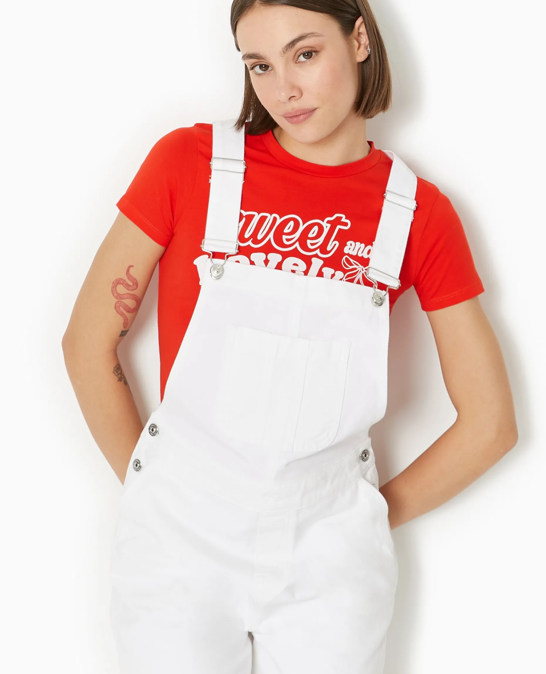 Salopette Short En Jean - Blanc