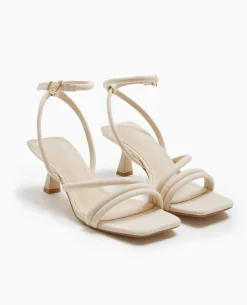 Sandales à Talon Tissu Effet Lin - Blanc