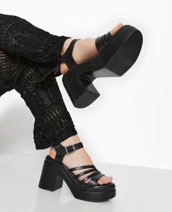 Sandales Compensées Avec Multi-brides - Noir