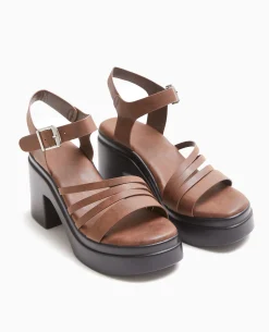 Sandales Compensées Avec Multi-brides - Marron