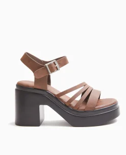 Sandales Compensées Avec Multi-brides - Marron