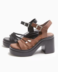 Sandales Compensées Avec Multi-brides - Marron