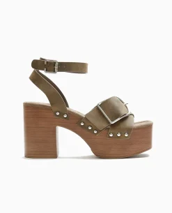 Sandales Plateformes Semelles Effet Bois - Marron