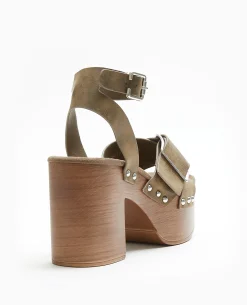 Sandales Plateformes Semelles Effet Bois - Marron