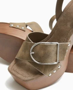 Sandales Plateformes Semelles Effet Bois - Marron