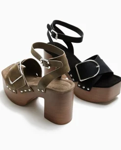 Sandales Plateformes Semelles Effet Bois - Marron