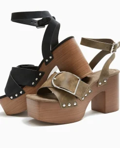 Sandales Plateformes Semelles Effet Bois - Marron