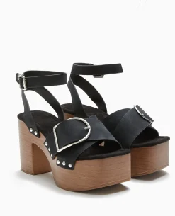 Sandales Plateformes Semelles Effet Bois - Noir