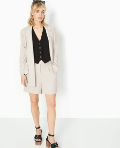 Short City En Tissu Effet Froissé - Beige