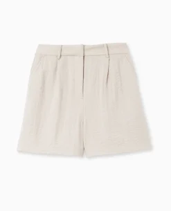 Short City En Tissu Effet Froissé - Beige
