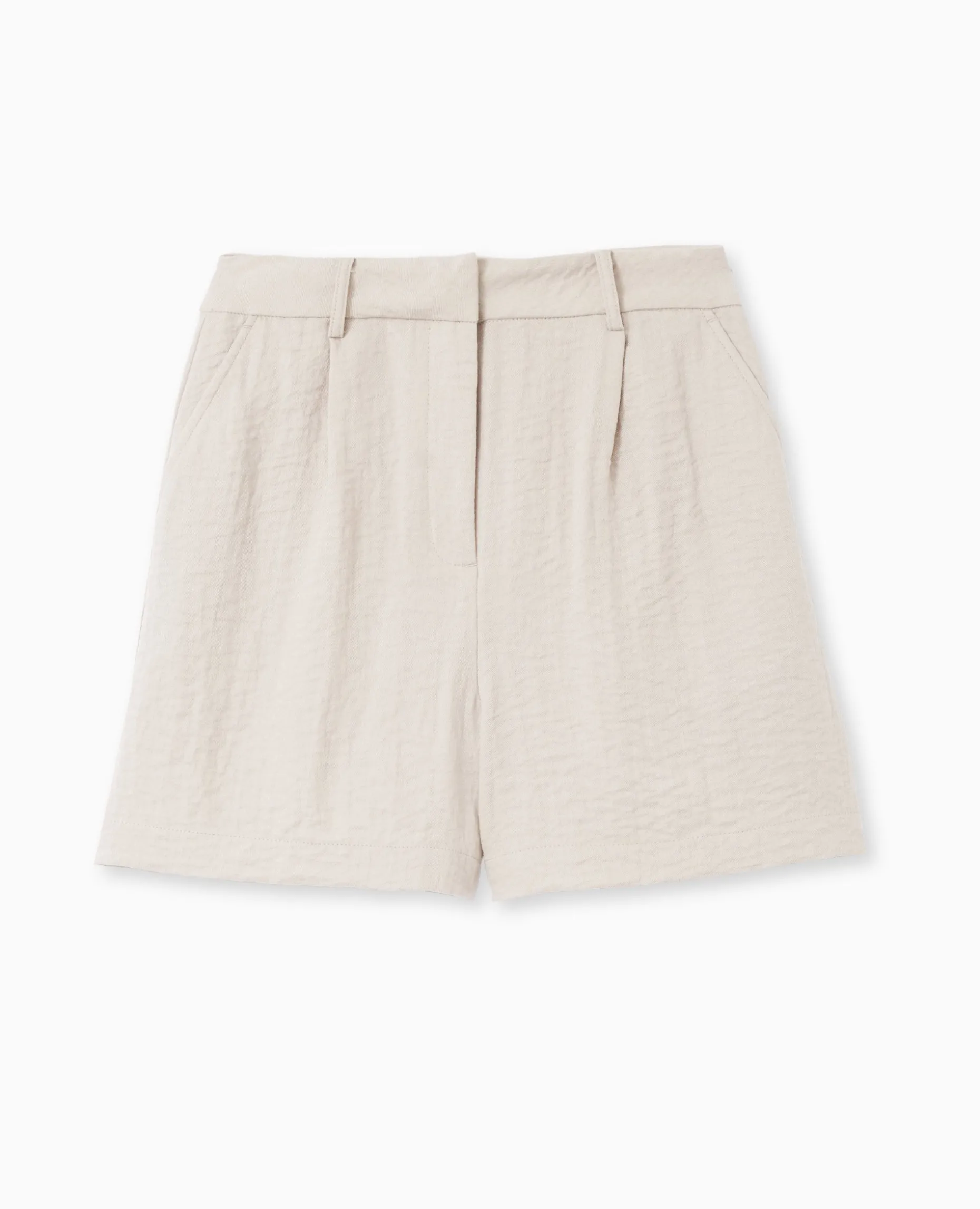 Short City En Tissu Effet Froissé - Beige