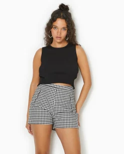 Short City Taille Haute Motif Vichy - Noir