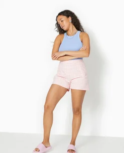 Short City Taille Haute Motif Vichy - Rose Poudré