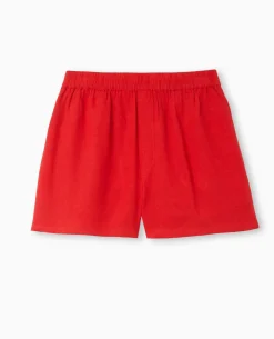 Short Court Taille élastiquée Avec Lin - Rouge