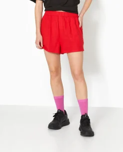Short Court Taille élastiquée Avec Lin - Rouge