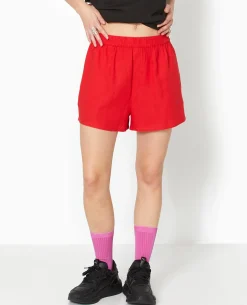 Short Court Taille élastiquée Avec Lin - Rouge