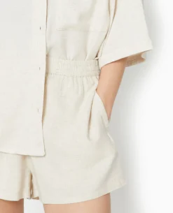 Short Court Taille élastiquée Avec Lin - Beige