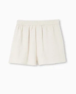 Short Court Taille élastiquée Avec Lin - Beige