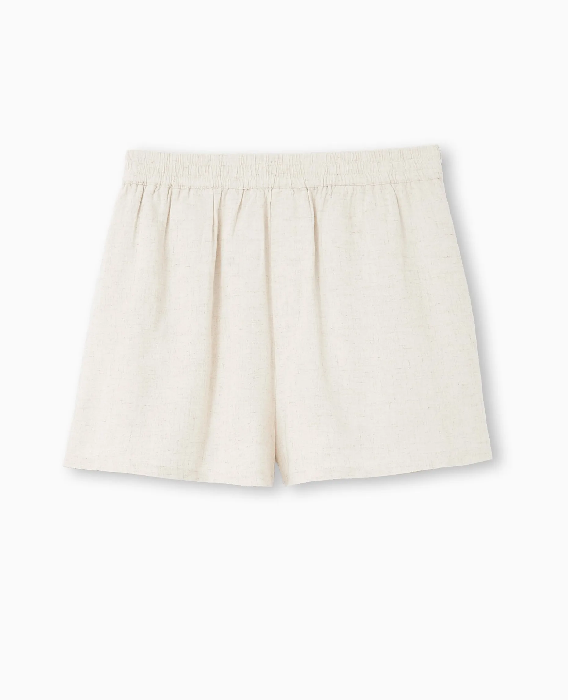 Short Court Taille élastiquée Avec Lin - Beige