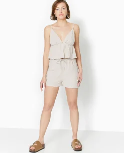 Short En Gaze De Coton Avec Lien Coulissé - Gris Clair