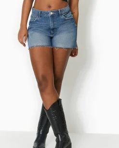 Short En Jean Bas Coupés - Bleu