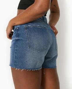 Short En Jean Bas Coupés - Bleu