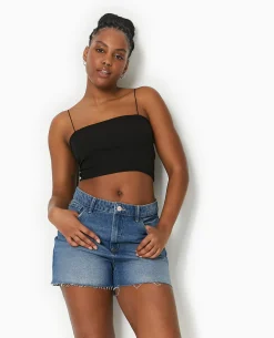 Short En Jean Bas Coupés - Bleu