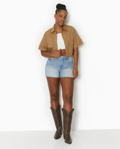 Short En Jean Bas Coupés - Bleu Clair