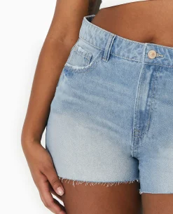 Short En Jean Bas Coupés - Bleu Clair