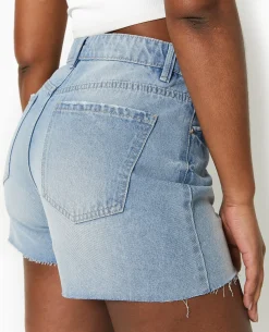 Short En Jean Bas Coupés - Bleu Clair