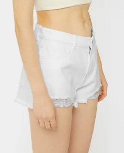 Short En Jean Coupé Effet Destroy - Blanc