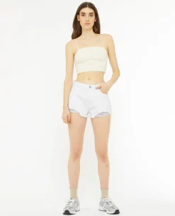Short En Jean Coupé Effet Destroy - Blanc