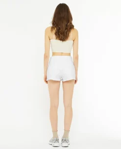 Short En Jean Coupé Effet Destroy - Blanc