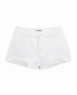Short En Jean Coupé Effet Destroy - Blanc