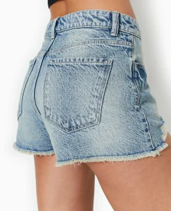 Short En Jean Coupé Effet Destroy - Jaune Ocre