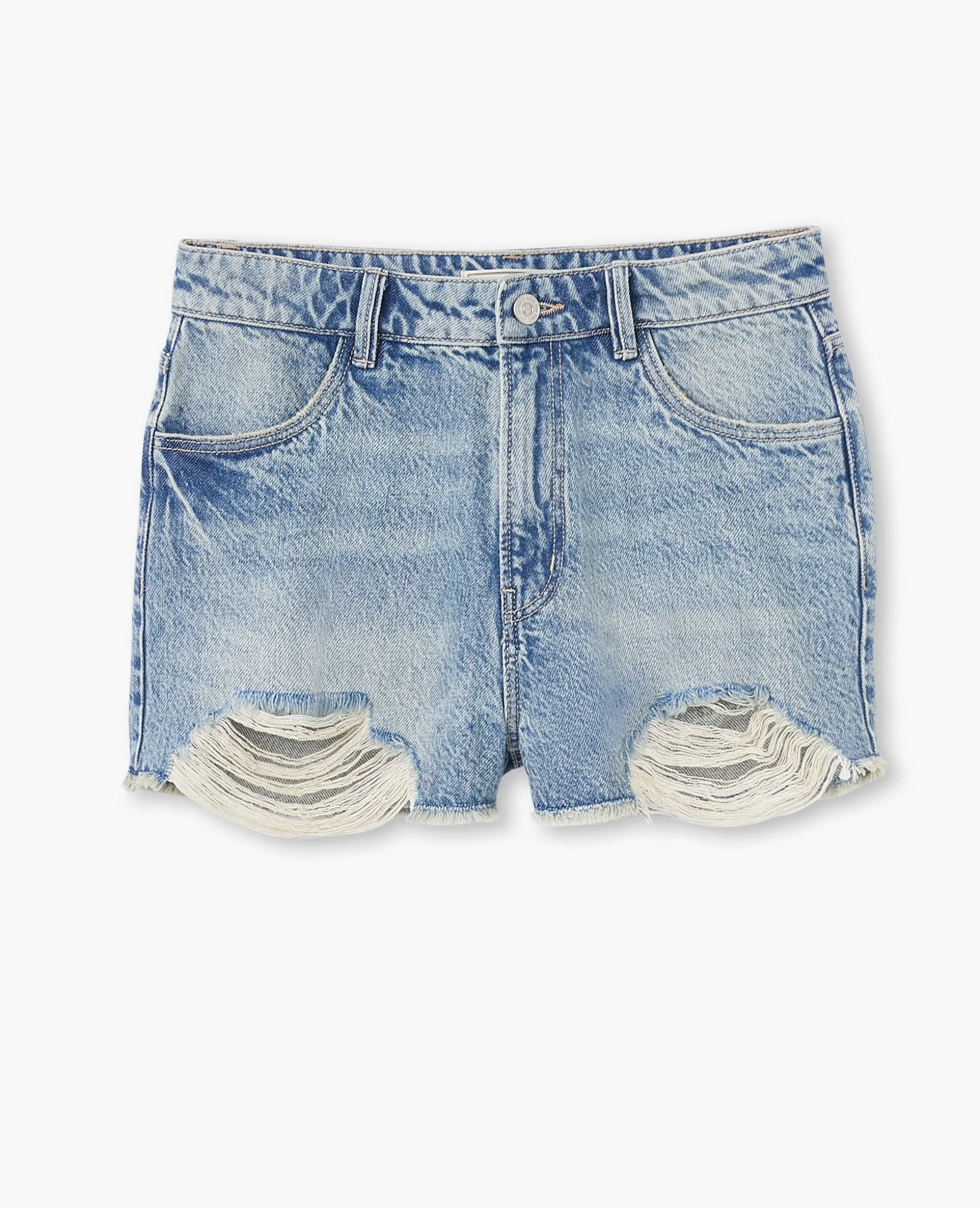 Short En Jean Coupé Effet Destroy - Jaune Ocre