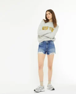 Short En Jean Coupé Effet Destroy - Bleu