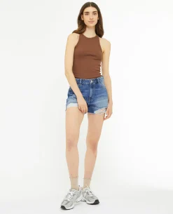 Short En Jean Coupé Effet Destroy - Bleu