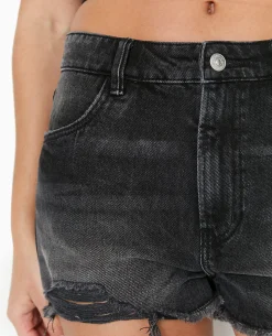 Short En Jean Coupé Effet Destroy - Noir