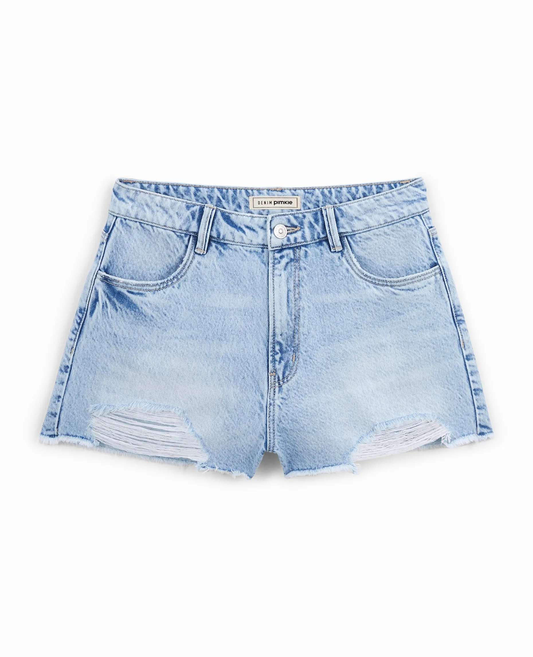 Short En Jean Coupé Effet Destroy - Bleu Clair