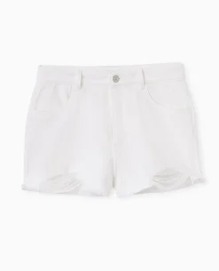 Short En Jean Coupé Effet Destroy - écru
