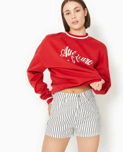 Short En Jean Court Rayé - Blanc